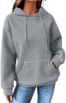 SHEWIN Womens Fall Fashion 2024 Casual Long Sleeve Drawstring Solid Waffle Hoodies Pullover Sweatshirts Loose Fit Fall Sweatshirt for Women,US 12-14(L),Grey