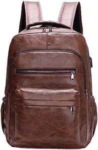 Baoblaze PU Leather Laptop Backpack Men Travel Rucksack Multiple Pockets Water Resistant Casual Daypack Computer Backpack for Fishing Shopping Hiking, Coffee