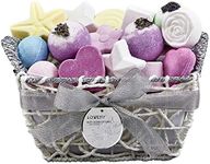 Christmas Bath Bombs Gift Set for Women, 17 Large Bath Fizzies in Assorted Colors, Shapes & Scents,Bath and Body Spa Set with Shea & Coco Butter–Ultra Rich Spa Set in Handmade Weaved Basket