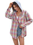 Jhsnjnr Womens Classic Button Down Flannel Shirts with Hood Oversized Boyfriend Plaid Shirt Pink