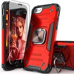 IDYStar for iPhone SE 2020 Case with Screen Protector,for iPhone SE 3 2022 Cover, Drop Test Cover with Car Mount Kickstand Slim Fit Protective Phone Cover for iPhone 6/6s/7/8/SE 2020/SE 3 2022,Red