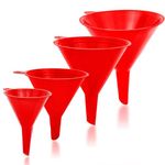 Liqvee Funnel Red in 4 Different Sizes (122, 101, 76 & 50mm) Durable & Non-Toxic Food Grade Plastic -Funnels for Filling Bottles or Containers with Ring Holders – Ideal for Kitchen, Garage & Labs