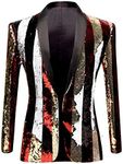 PYJTRL Mens Fashion Double-Side Color Red Gold Black White Plaid Sequins Blazer Suit Jacket (Stripe, 38)