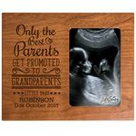 Only the best Parents get promoted to Grandparents Personalized New Baby birth announcement picture frame for newborn boys and girls Custom Engraved photo frame for new nana, mimi and grandpa (Cherry)