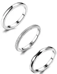 JOERICA 3Pcs 2mm Stainless Steel Women's Stackable Eternity Ring Band Engagement Ring Set 4-9 (Stainless-Steel, Silver Tone, 6)