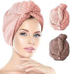 2 Pack Hair Towel Wrap,Hair Drying Towel with Button, Microfibre Hair Towel, Dry Hair Hat, Bath Hair Cap, Lady Bath Head Wrap, Women Hair Drying Towels,Head Wrap Towel, Absorbent Hair Towel Turban