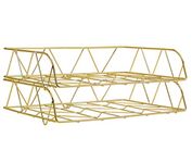 PAG 2 Packs Stackable Horizontal Metal File Letter Trays Organizer for Desk, Gold