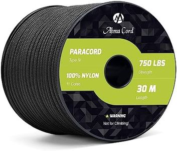 Abma Cord 750lb Paracorde 4.2mm 30M Corde en 100% Nylon Type IV 11 Brins Qualité Militaire Paracorde - Max. 340kg - Noir