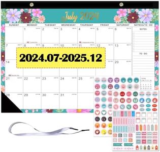 Tbecor Desk Calendar 2024-2025, Jul 2024 to Dec 2025 18 Months Large 17"x12" Academic Yearly Monthly Wall Calendrier for Home Office Planning and Organizing with Planner Stickers and Hanger Line