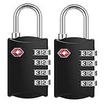 ZHEGE Suitcase Locks, TSA Approved Luggage Locks, Small Luggage Padlocks for Travel, Zipper Locks for Backpack, Bag, Tent, 4 Digit Combination Padlock for Gym Lockers (Black, 2Pack)