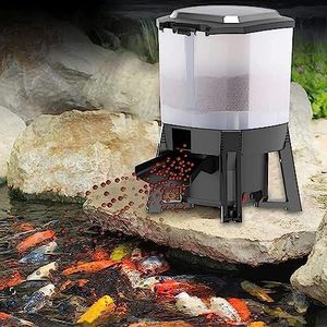 Electric Fish Food Dispenser, 6L Solar Automatic Fish Feeder with LCD Display and Smart Timer, 120° Dispersed Feeding Design, Adjustable Feeding Distance and Duration, for 3-10mm Pellet Size