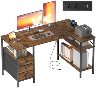 VASAGLE L Shaped Computer Desk with Drawers, Large Gaming Desk with Shelves