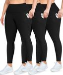 FULLSOFT 3 Pack Plus Size Leggings with Pockets for Women -High Waist Stretchy 1X-4X Workout Yoga Pants(3XL,BLK)