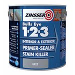Zinsser Bulls Eye 1-2-3 Primer-Sealer & Stain Killer 1 Litre Ready Mixed Colour - Grey