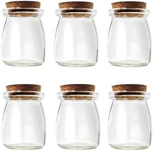 Yamahiko 6Pcs Decorative Glass Bottle with Cork Stopper, 100ml,3.4oz Mini Glass Wish Favor Bottle Jars with Cork Lid, Corked Small Pudding Glass Storage Jars Empty Glass Bottle for Party Wedding Favor