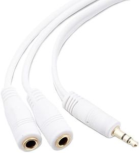 3.5mm Headphone Y Splitter | 1 Male to 2 Female Audio Jacks | Allows 2 People to Listen to 1 Sound Source | Ideal for All Media Players and Audio Devices with a 3.5 mm Port (White) - by Mobi Lock