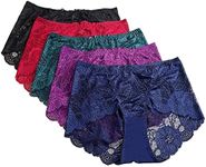 SEISILUORA Women's Sexy Lace Panties lady knickers women Lingerie Underwear Briefs Floral Lace Boy Short(Black, Red, Dark Blue, Dark Green, Purple, XL)