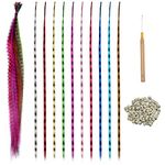 Tibapla Synthetic Hair Extension Kits, 20/30 Pcs Colourful Feather Hair Extensions, 40cm with Silicone Lined Micro Rings and Crochet Hook for Women Girls Cosplay Party Festival Christmas Halloween (30pcs set)