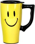 Spoontiques - Ceramic Travel Mugs - Smiley Face Cup - Hot or Cold Beverages - Coffee Lovers