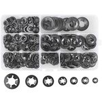 280 Pcs Internal Tooth Lock Washers, Push On Speed Clips Quick Speed Locking Washers M3 M4 M5 M6 M8 M10 M12 Locking Washers Fasteners Assortment Kit (7 Sizes, Black)