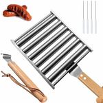 Znorso Hotdog Roller Grill Stainless Steel Sausage Roller Rack with Wood Handle, BBQ Hot Dog Roller for Grill, Hot Dog Roller Basket, Grill Accessories for Barbecue, 5 Hot Dog Capacity