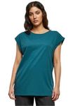 Urban Classics Women's Ladies Extended Shoulder Tee Basic Capsleeves, Shortsleeve T-Shirt Top with Crew Neck, Teal, XL