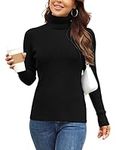 Rocorose Women's Ribbed Turtleneck Sweater Pullover Long Sleeve Slim Fit Knit Top Black S