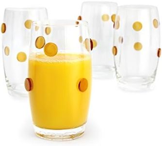 GAC Great American Classics Heavy Base Highball Drinking Glasses with Gold Polkadot Design, Set of 4, 14 Ounces
