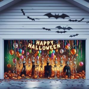 Halloween Garage Door Cover & Banner Decor - Cute Funny Skeleton Mural Background 13x6 ft