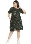 Wear Your Opinion Women's Camouflage Army Printed Midi Style Casual Tshirt Dress(XXXL,GreenCamo)