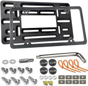 Aootf Front License Plate Bracket- Universal Front Bumper License Plate Mounting Kit, Car Tag Holder Adapter& Carbon Fiber Plate Cover, Anti-Theft Lock Screws, Caps, Nuts, For US Vehicle Trailer Truck