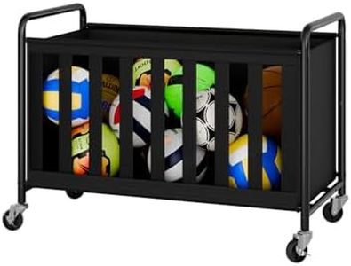 StorageWorks Ball Storage with Wheels, Ball Cart for Garage, Garage Sports Equipment Organizer with Hooks, Balls Organizer for Basketball, Football, Volleyball
