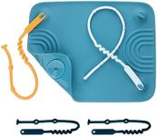 NumNum Silicone Placemat w/Pincer Grasp Grooves for Toddlers, Baby, & Kids - 4 Attachable Tethers & Built-in Suction Cups - Easy to Clean - Non-Slip for High Top & Dining Table w/Travel Bag - Blue