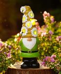 Qeeman Solar Garden Statues Gnome Figurine: Loving Gnome with Bee Outdoor Decorations Art for Patio Balcony Lawn Yard