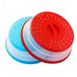 2Pack Collapsible Microwave Food Cover BPA free TPR, 10.5inch, round with grip handle & hook hole (Red+Blue)…