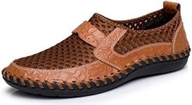 TASOGEN Men's Mesh Breathable Walking Loafers Outdoor Lightweight Slip-on Mesh Casual Shoes Stitching Honeycomb Hiking Shoes Brown Size: 12