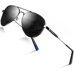 DADA-PRO Sunglasses Mens Polarised Sunglasses Womens Pilot Sun Glasses Black Designer UV Protection Mirrored Reflective Dark Shades Glassesfor Driving Hiking Running (Black)