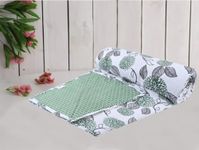 Trance Home Linen Pure Cotton Reversible Dohar Double Bed Size | Ac Blanket Comforter | Soft Light-Weight Bed Blanket (84 X 88 Inch, Spring Green Blue Leaves, Pack Of 1), 200 TC