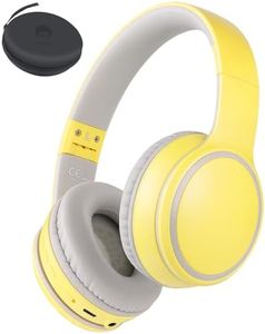 Rockpapa E9 Kids Wireless Headphones, Kids Bluetooth Headphones Over Ear, Hi-Fi Stereo Foldable Wireless/Wired Headphones with Mic for School Travel Tablet PC TV (Yellow Grey)