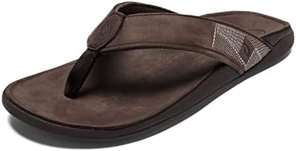 OluKai Tauhine Men's Beach Sandals, Quick Dry Flip-Flop Slides, Waterproof Full-Grain Leather & Wet Grip Soles, Soft Comfort Fit & Arch Support