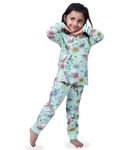 Hestia|H.Nsg.N.1|Kids Night Suit|Night Dress Sleepwear|Cotton|Trouser Full Sleeves Pajama Set Tshirt|Elastic Waist|Bottom Pyjama Tshirts For Girls|Unicorn Floral Print|Green|Set Of 1,6-8 Years