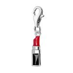 Quiges 925 Sterling Silver Red and Black Enamel 3D Lipstick Lobster Clasp Charm Clip on Pendant