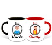 WHATS YOUR KICK Uncle and Aunti Inspired Black & Red Inner Colour Set of 2 Coffee Mug- Uncle Ji, Aunti Ji, Best Couple, Best Quotes, Happy Birthday, Relation, Unique Gifts (Uncle & Aunti)