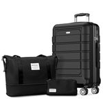 SHOWKOO Suitcase Medium 24-Inch Set Expandable PC+ABS Hard Shell Lightweight Durable Trolley Travel Carry-On Luggage with Travel Duffels Bag + Toiletry Bag -Black