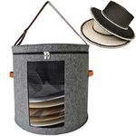 Hat Storage Box 19" D x 17" H Portable Felt Organizer Bucket Foldable Large Capacity Bag Round Travel Hat Container with Dust Proof Lid, Stuffed Animal Toys and Clothes Storage Bin (Grey)