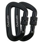 Outmate 12kN Heavy-Duty Carabiner Clips - Durable, Lightweight Aluminum Alloy Carabiners for Hiking, Camping, Keychains, Dog Leashes, Hammocks & More(Screw gate,2 Black)