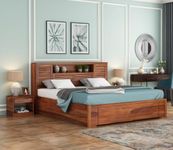 Kunjal Furniture - Solid Sheesham Wood Wooden King Size Bed with Box Storage - Elegant and Functional Bedroom Furniture (Honey Finish) (Haven, King)