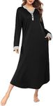 Ekouaer Nightgown for Women Long Sleeve Sleepwear Full Length Nightshirt Plus Size Loungewear Warm Sleep Dress S-4XL Black, Medium