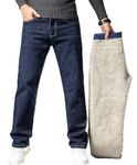 Kolongvangie Winter Warm Jeans Sherpa Lined Flee Pants Casual Carpenter Style Outdoor Recreation Comfort Sherpa Men Pants