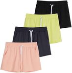 Real Essentials 4 Pack: Girls Active Athletic Performance Dry Fit Short Running Sports Shorts Soccer Tennis Summer Basketball Lounge Casual Sleep Bottoms Gym Workout Kids Dolphin - ST 8,M (10-12)